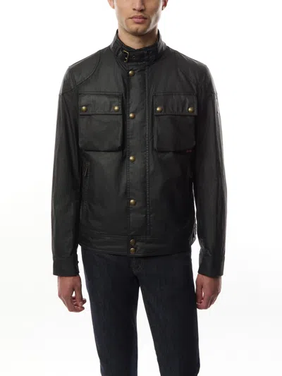 Belstaff Mens Dark Navy Racemaster High-neck Waxed-cotton Jacket In Blue