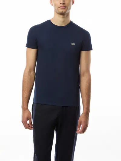 Lacoste Logo-embroidered Crew-neck T-shirt In Marine
