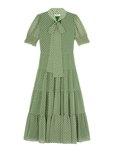 Lk Bennett Womens Mul-green Coco Tie-neck Petite Woven Midi Dress In Green