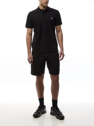 Moose Knuckles Black Polo With Classic Collar And Logo Patch On The Front In Black