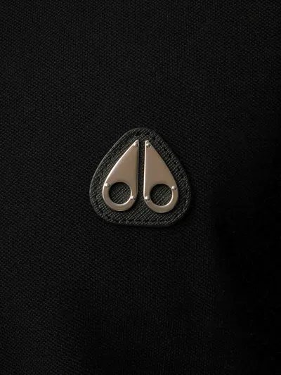 Moose Knuckles Black Polo With Classic Collar And Logo Patch On The Front In Black