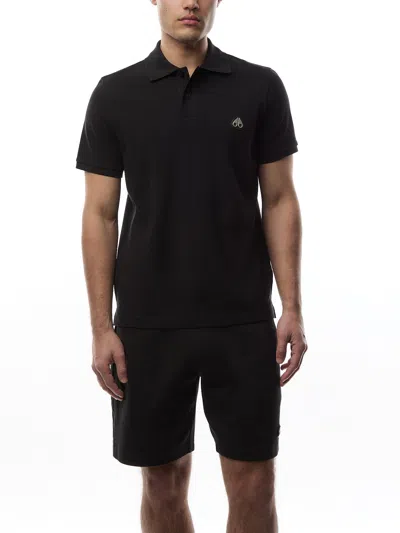 Moose Knuckles Black Polo With Classic Collar And Logo Patch On The Front In Black