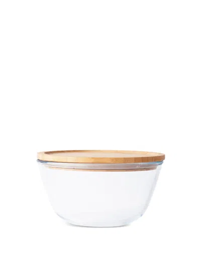 Pebbly Glass Mixing Bowl With Bamboo Lid 1.6l In Natural