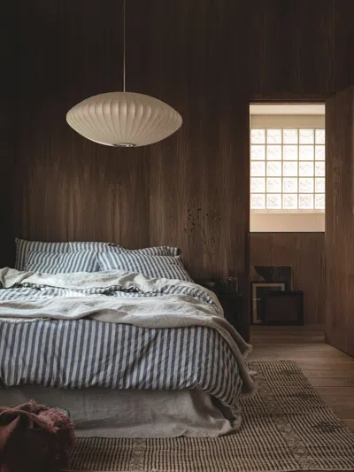 Piglet In Bed Pembroke Stripe Linen Blend Duvet Cover In Atlantic/oatmeal