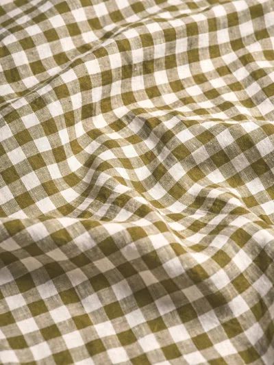 Piglet In Bed Gingham Linen Flat Sheet In Botanical Green Gingham