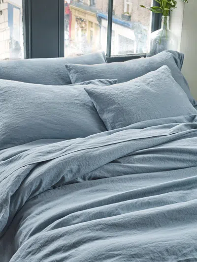 Piglet In Bed Plain Linen Duvet Cover In Dusk Blue