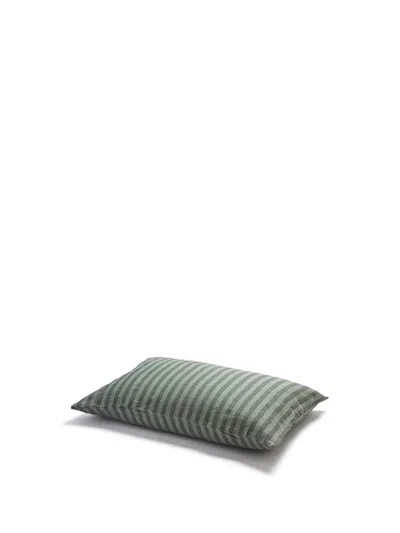 Piglet In Bed Pembroke Stripe Linen Blend Pillowcases In Pine Green