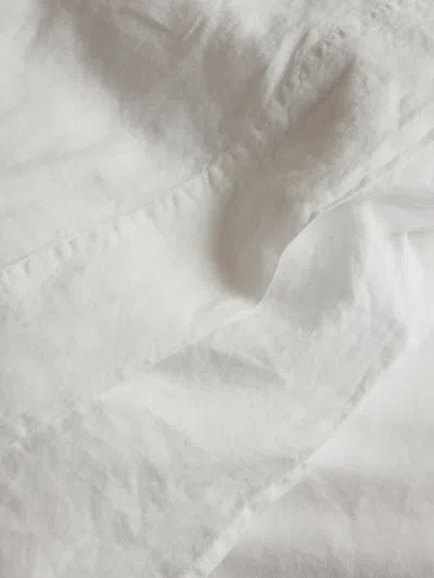 Piglet In Bed Plain Linen Blend Flat Sheet In White