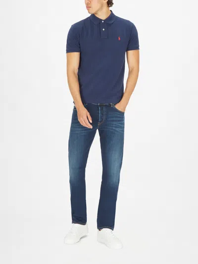 Polo Ralph Lauren Navy Blue Cotton Polo Shirt With Embroidered Logo In Black
