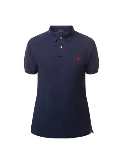 Polo Ralph Lauren Navy Blue Cotton Polo Shirt With Embroidered Logo In Black