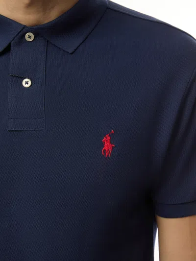 Polo Ralph Lauren Navy Blue Cotton Polo Shirt With Embroidered Logo In Black