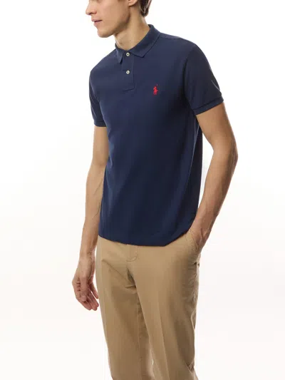 Polo Ralph Lauren Navy Blue Cotton Polo Shirt With Embroidered Logo In Black