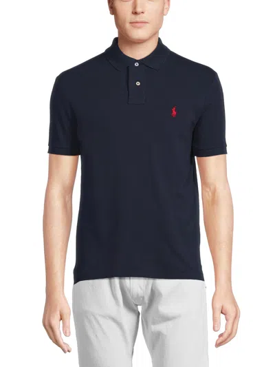 Polo Ralph Lauren Navy Blue Cotton Polo Shirt With Embroidered Logo In Black