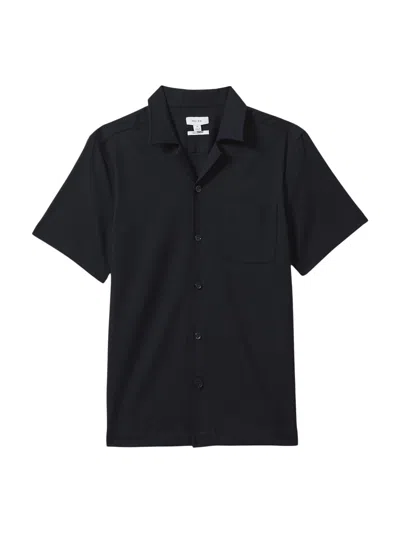Reiss Nitus Herringbone Regular Fit Button Down Camp Shirt In Navy