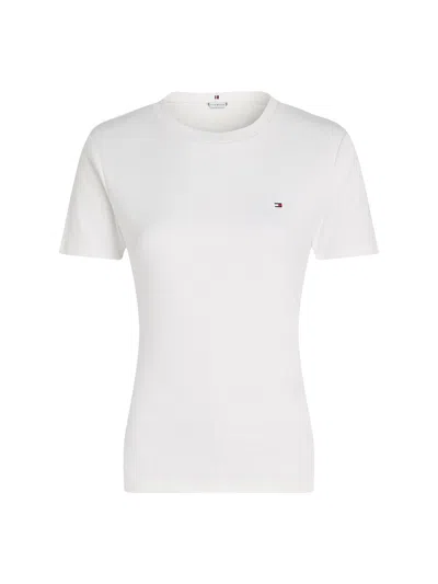 Tommy Hilfiger Crew Neck Flag Embroidery T-shirt In Ecru