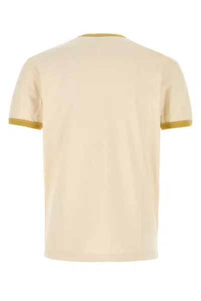 Dsquared2 Graphic Print Cotton T-shirt With Ribbed Trim In Beige O Tan