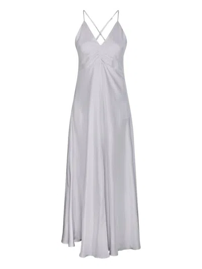 Forte Forte A-line Silver Silk Maxi Dress With Spaghetti Strap In Light Grey