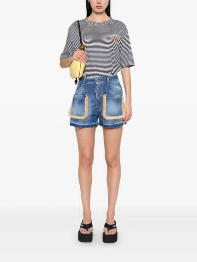 Dsquared2 Summer Lovers Denim Shorts With Fringe Detailing In Blue