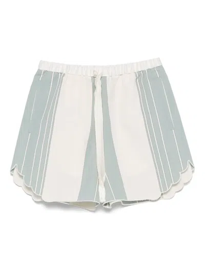 Forte Forte Chic Cotton Linen Stripe Bermuda With Embroidery In Blue