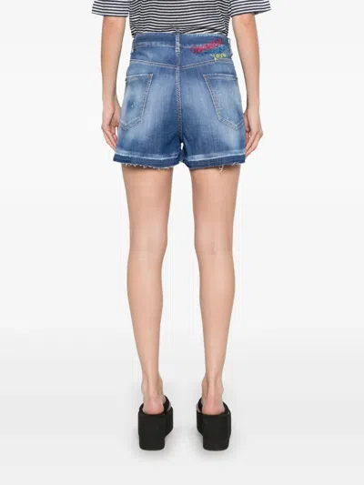 Dsquared2 Summer Lovers Denim Shorts With Fringe Detailing In Blue