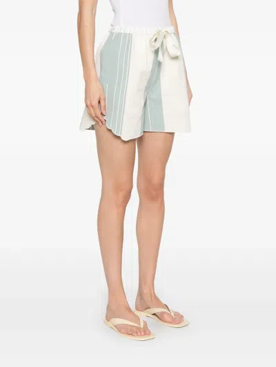 Forte Forte Chic Cotton Linen Stripe Bermuda With Embroidery In Blue