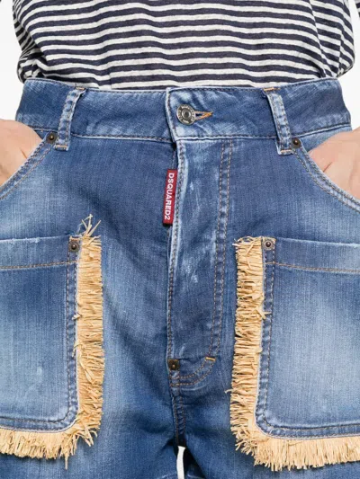 Dsquared2 Summer Lovers Denim Shorts With Fringe Detailing In Blue