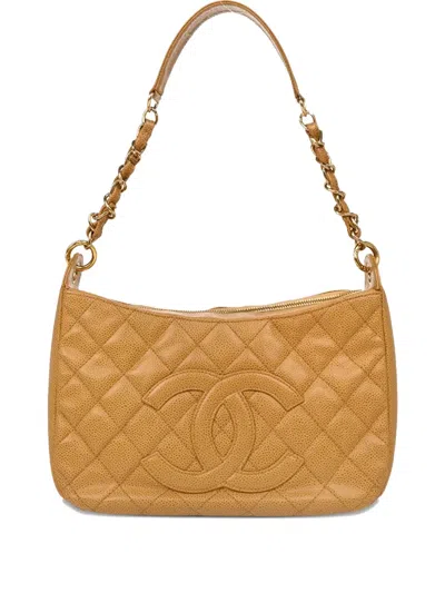 Pre-owned Chanel 2003 Cc Diamond-quilted Shoulder Bag In Neutrals