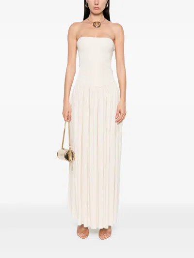 Aya Muse Dia Strapless Gathered Midi Dress In Neutrals