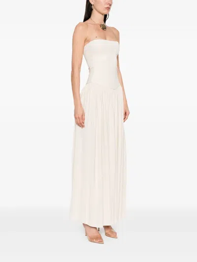 Aya Muse Dia Strapless Gathered Midi Dress In Neutrals