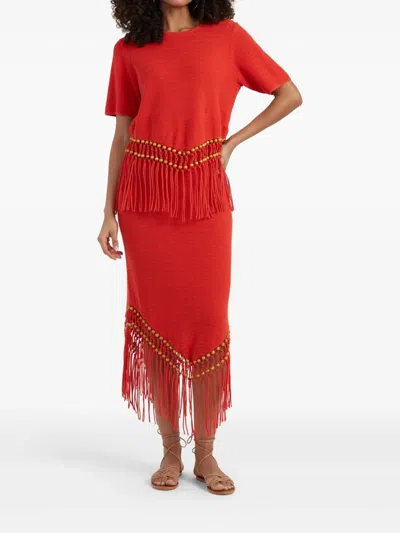 Chinti & Parker Laura Whitmore Beaded Skirt In Red
