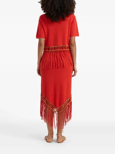 Chinti & Parker Laura Whitmore Beaded Skirt In Red