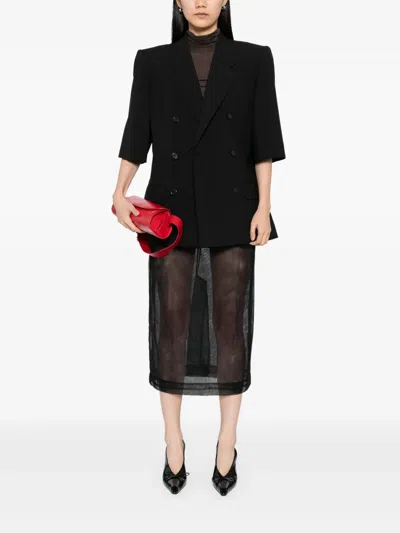 Alainpaul 3/4-sleeved Double-breasted Blazer In Black