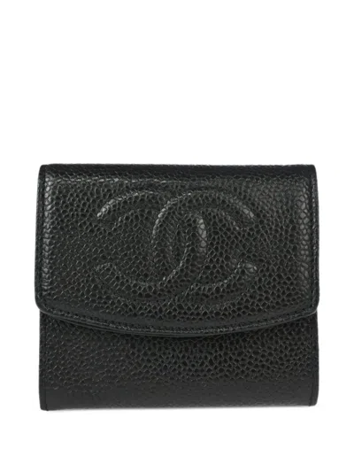 Pre-owned Chanel 1995 Interlocking Cc Wallet In Black
