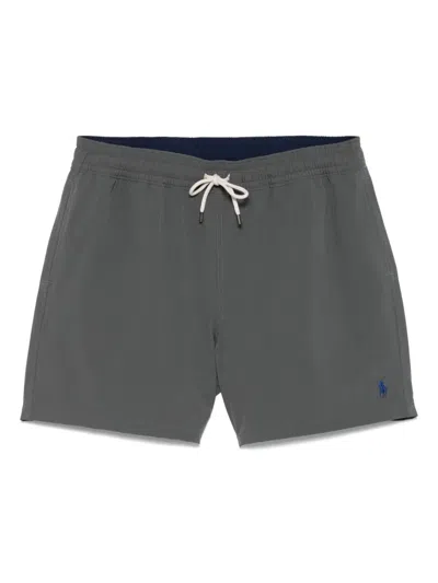 Polo Ralph Lauren Traveler Icon Logo Slim Fit Mid Swim Shorts In Grey