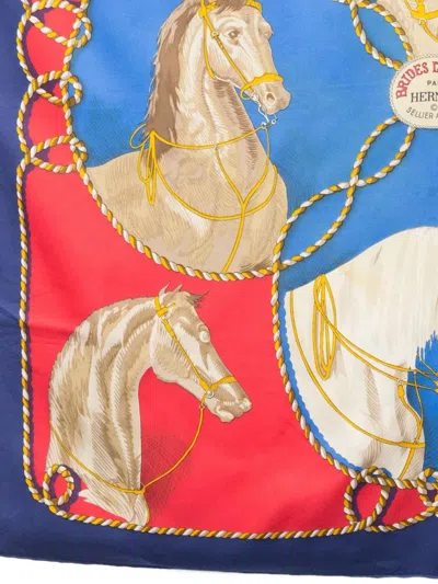 Pre-owned Hermes 1974 Brides Legers Scarf In Blue
