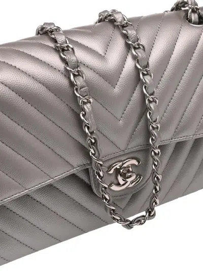 Pre-owned Chanel 2016 Medium Classic Double Flap Shoulder Bag In Silver