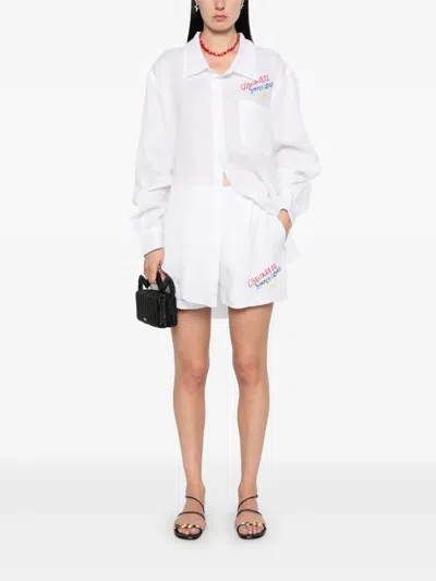 Dsquared2 Summer Lovers Linen Shorts In White