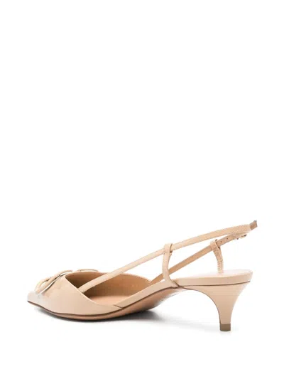 Valentino Garavani Beige Slingback Pumps With Vlogo Plaque And Low Stiletto Heel In Leather Woman In Neutrals