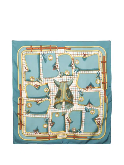 Pre-owned Hermes 1974 Camails Scarf In Blue
