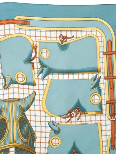 Pre-owned Hermes 1974 Camails Scarf In Blue