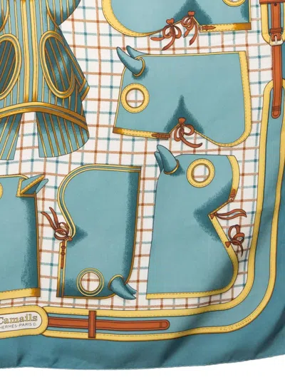 Pre-owned Hermes 1974 Camails Scarf In Blue