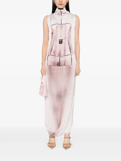 Jean Paul Gaultier Graphic-print Sleeveless Maxi Dress In White
