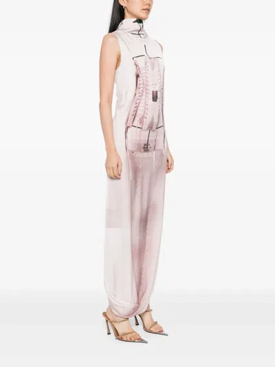 Jean Paul Gaultier Graphic-print Sleeveless Maxi Dress In White
