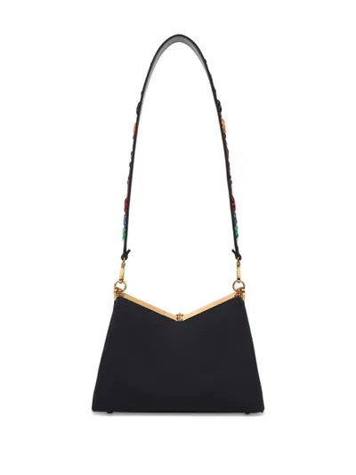 Etro Medium Vela Bag With Flowers In Black
