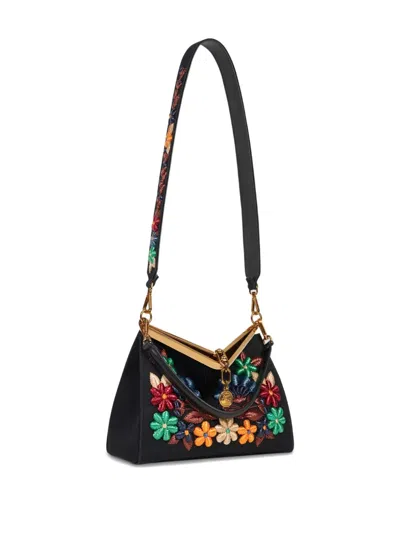 Etro Medium Vela Bag With Flowers In Black