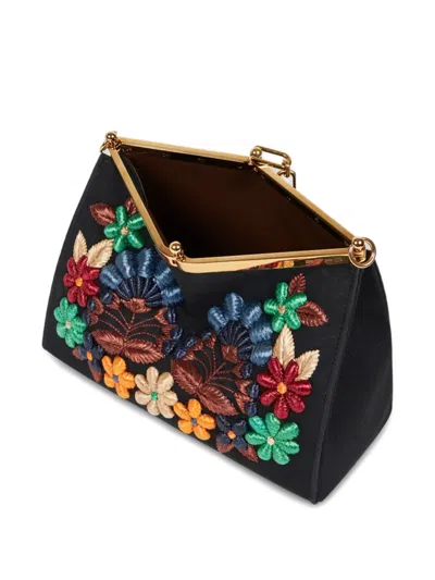 Etro Medium Vela Bag With Flowers In Black