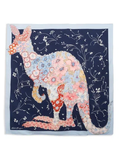 Pre-owned Ferragamo 1980s Silk Scarf In Blue
