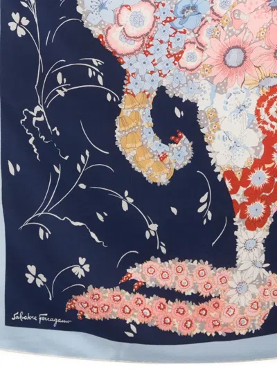 Pre-owned Ferragamo 1980s Silk Scarf In Blue