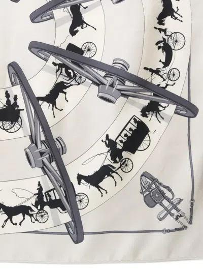 Pre-owned Hermes 1951 Paris Qui Roule Scarf In Grey