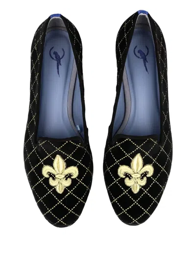 Blue Bird Shoes Fleur-de-lis Embroidered Loafers In Black
